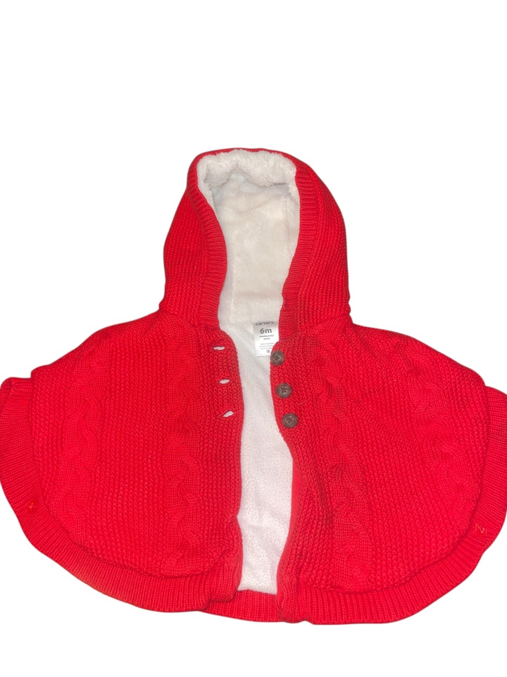 Red Knit Hooded Baby Cape with Sherpa Lining